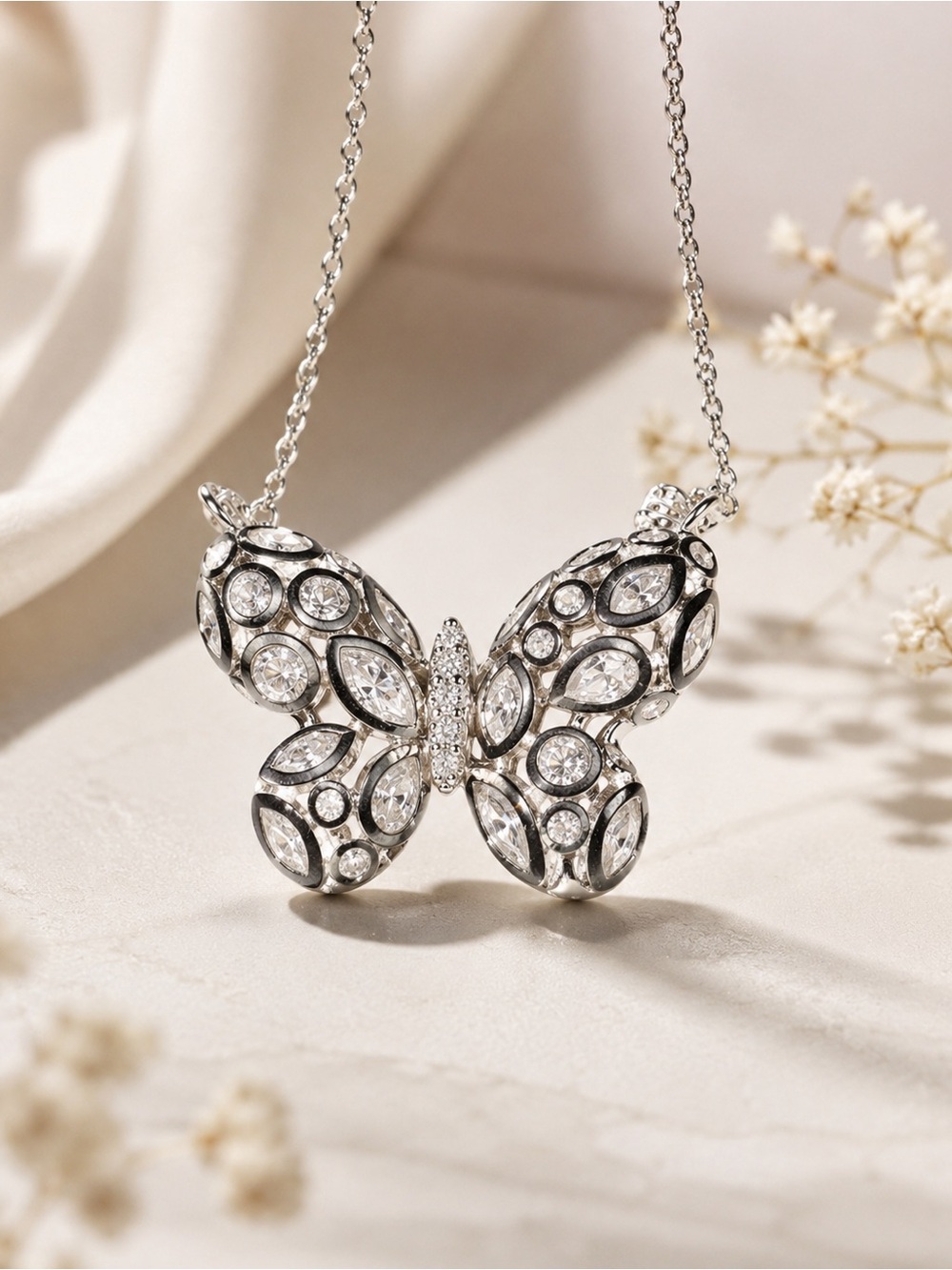 Moissanite Solid 925 Sterling Silver Butterfly Pendant Necklace